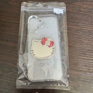 Soft Plastic Clear Glitter Phone Case with Hello Kitty Mirror iPhone 17 NEW